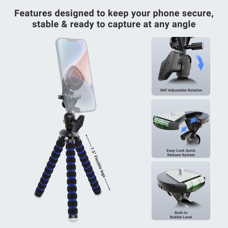 Arkon 11 inch Tripod Mount with Magnetic Phone Holder for Streaming Live Video Retail Black - Image 3